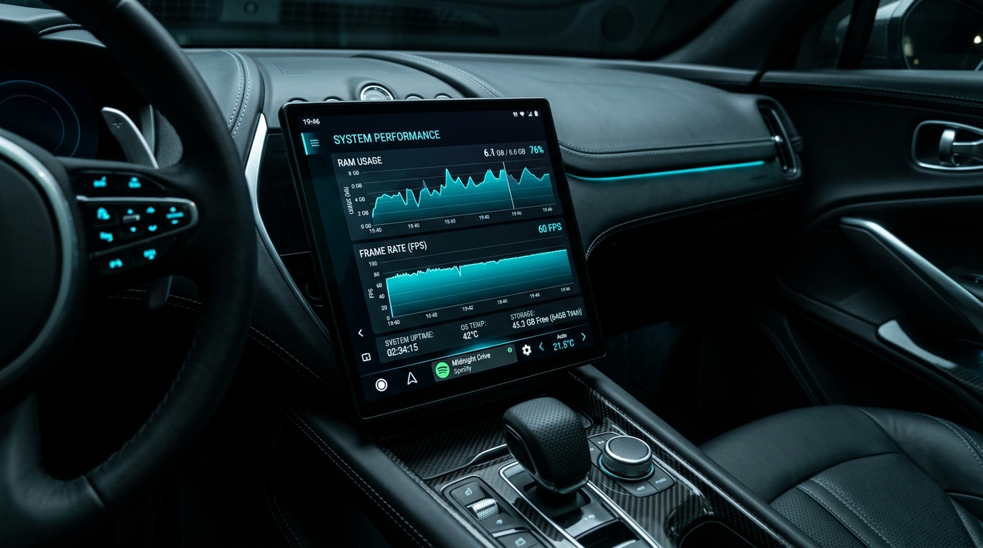 Biểu đồ tối ưu hóa RAM và tiến trình chạy ngầm duy trì 60 FPS trên Android Automotive